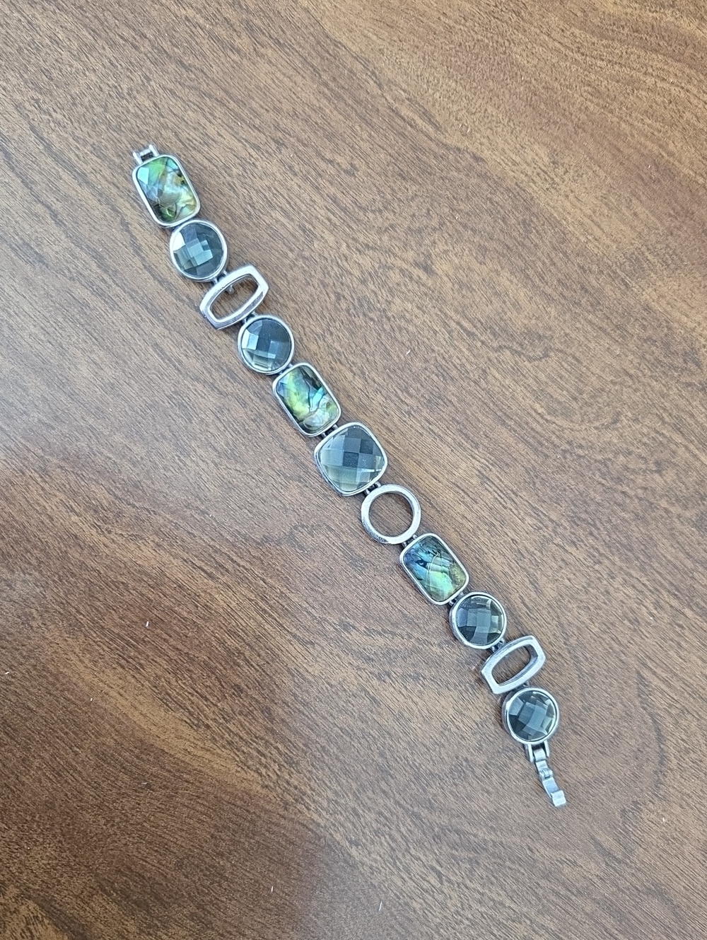 Lia Sophia Silver Bracelet with Iridescent Green-Brown Stones